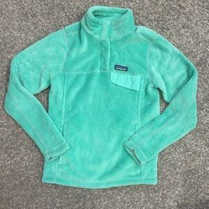 Patagonia Teal Green Retool Snap-T Fleece Pullover with Kangaroo Pouch Sz Small